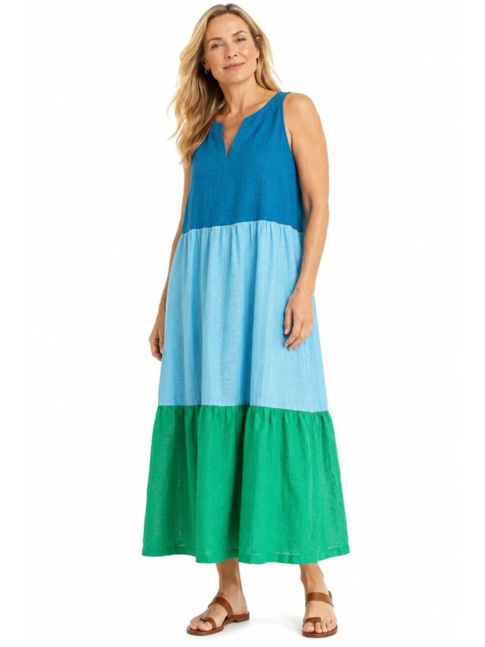 J JILL MAXI DRESS colorblock LP LARGE petite tiered sundress sleeveless summer
